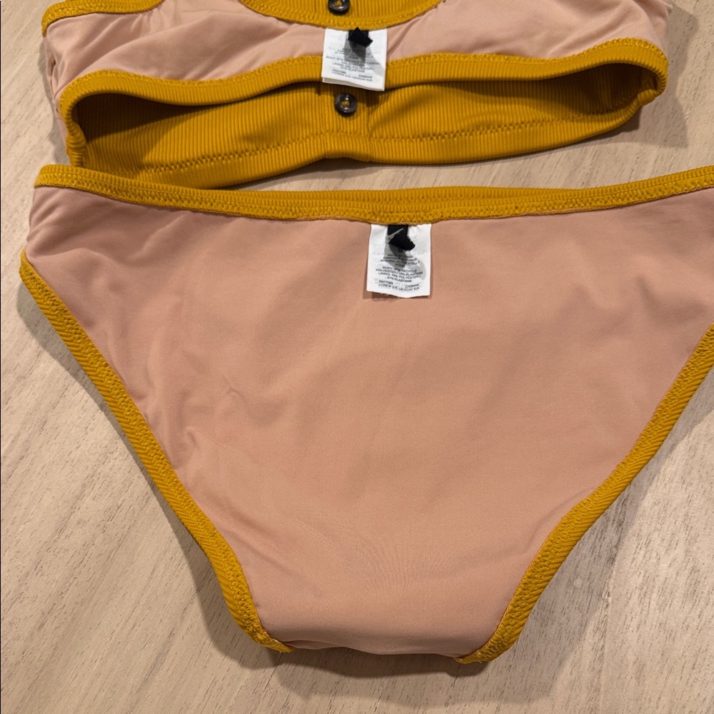 Madewell Ribbed Bikini Set Mustard Yellow Button Detail Size S - Picture 6 of 8